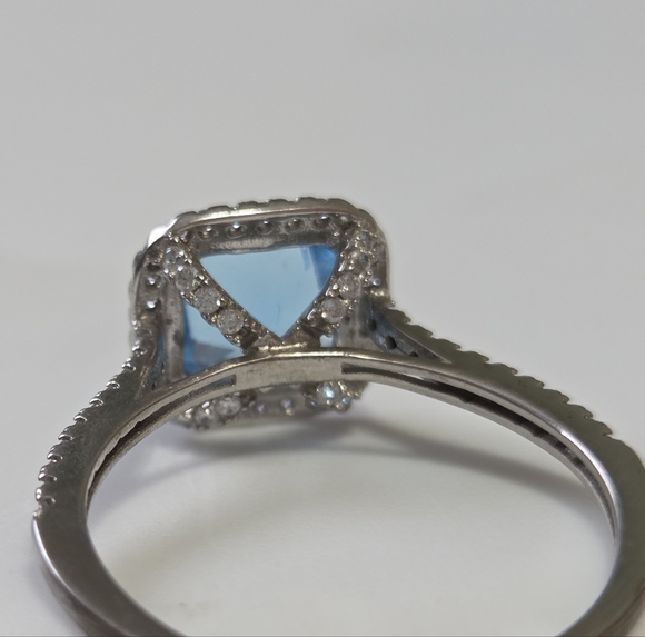 Charmed Aroma Blue Topaz Cushion/ Square Cut Ring S925 Size 9 - Picture 10 of 12